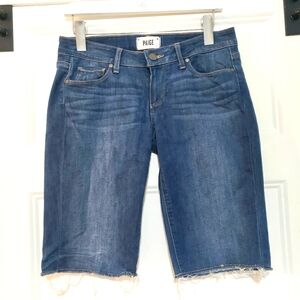 Paige Womens 26 Denim Bermuda Jean Shorts Low Rise Raw Hem Medium Wash Stretch
